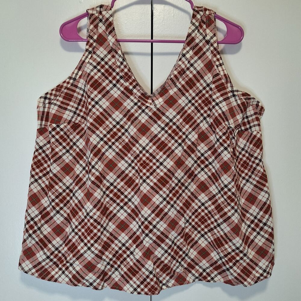 Torrid Challis Stitch Red Ocean Sunset Plaid Tank Sz 1